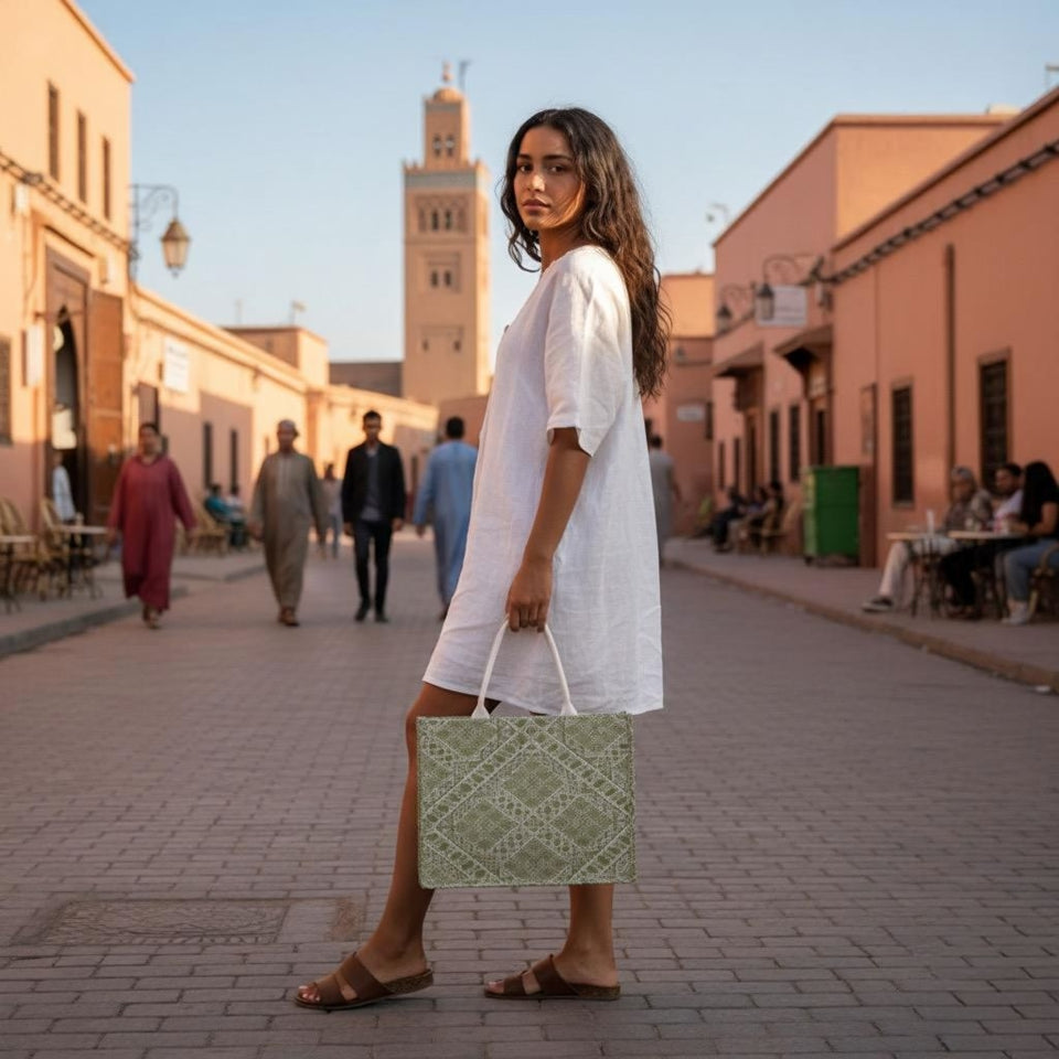 CABA BRODÉ EN VERT OLIVE BRILLANT