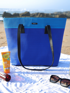 SAC DE PLAGE RAYÉ EN 2 TONS (BLEU CIEL/BLEU FONCÉ)